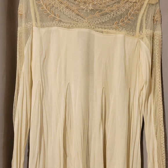 Free People Romantic Jojo Tee Mixed Media Mesh Lace Inset Long Sleeve Top - Picture 5 of 7
